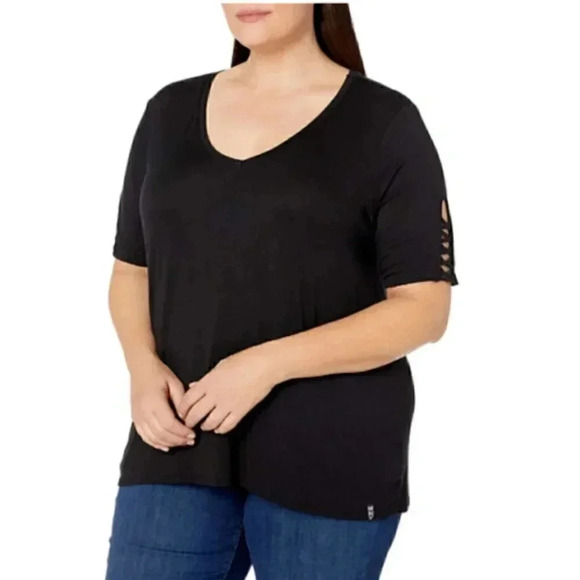 MARC NEW YORK Performance Plus Lace-Up Sleeve Soft Jersey T-shirt, Black NWT 1X - Picture 2 of 6